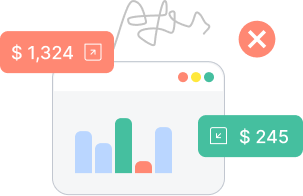 Financial dashboard showing transaction amounts and bar charts